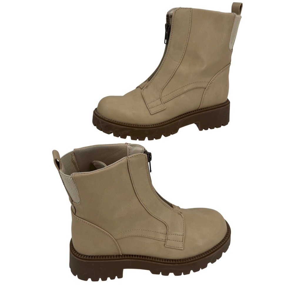 SO Yuritan Ankle Boots Womens 6.5 Beige Front Zip Lug Sole Platform Utility